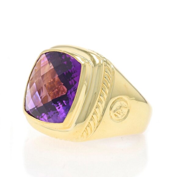 David Yurman Amethyst Cocktail Solitaire Ring - Yellow Gold 18k Square Cushion - Picture 3 of 6
